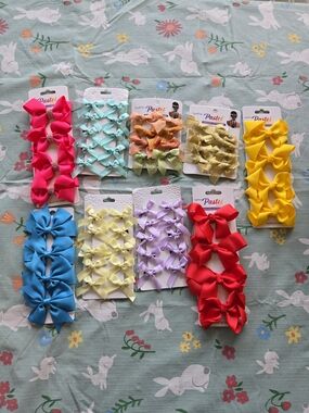NWT Pastels Kids Ribbon Hair Bows - Assorted Bright Colors- 9 Packs